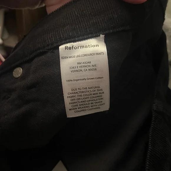 NWT Reformation Women's Eden Corduroy Black Wide-Leg Pants Sz 28 MSRP:$198 - Picture 8 of 8